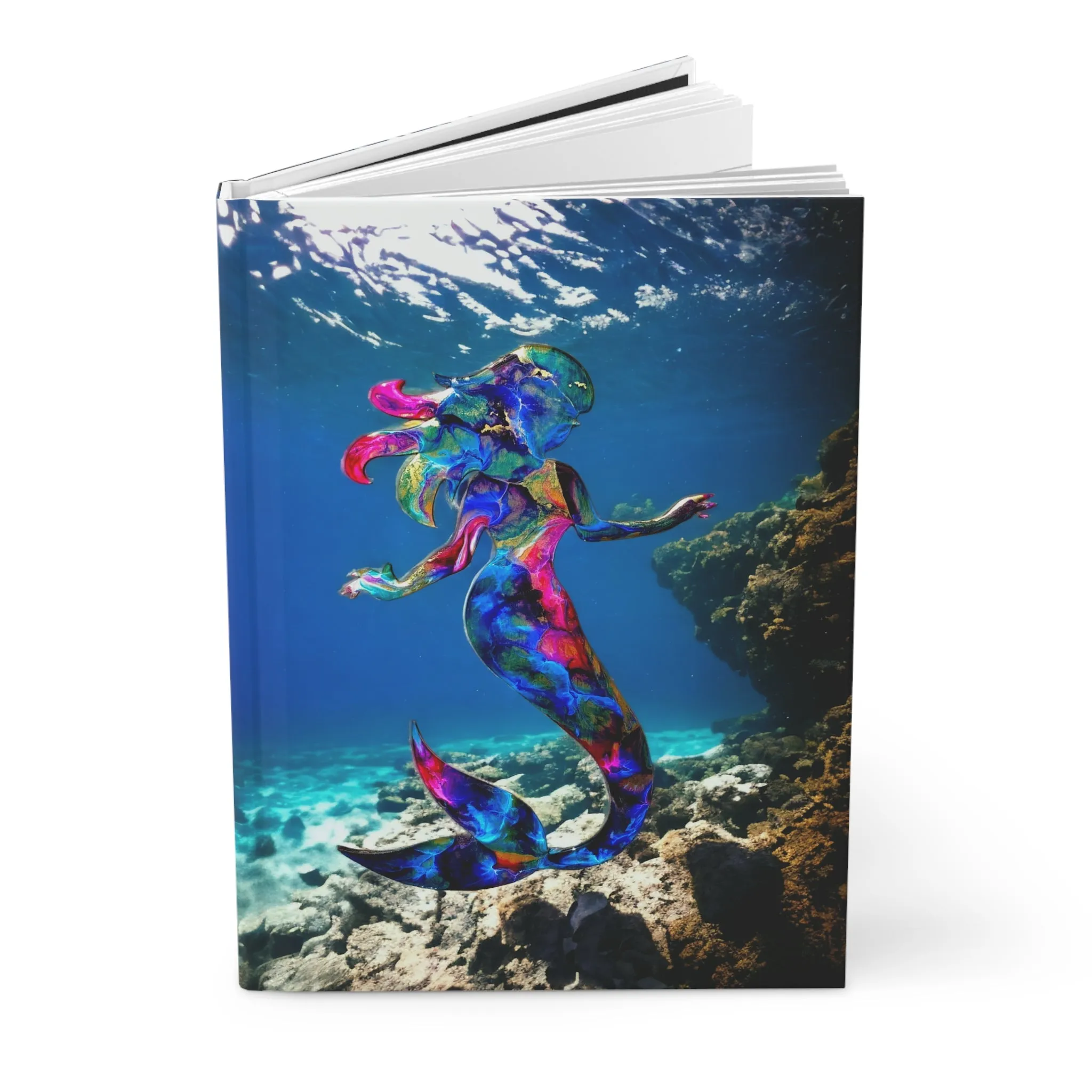 Gorgeous Blue and Pink Mermaid In Beautiful Ocean Water Hardcover Journal Matte Printed Art