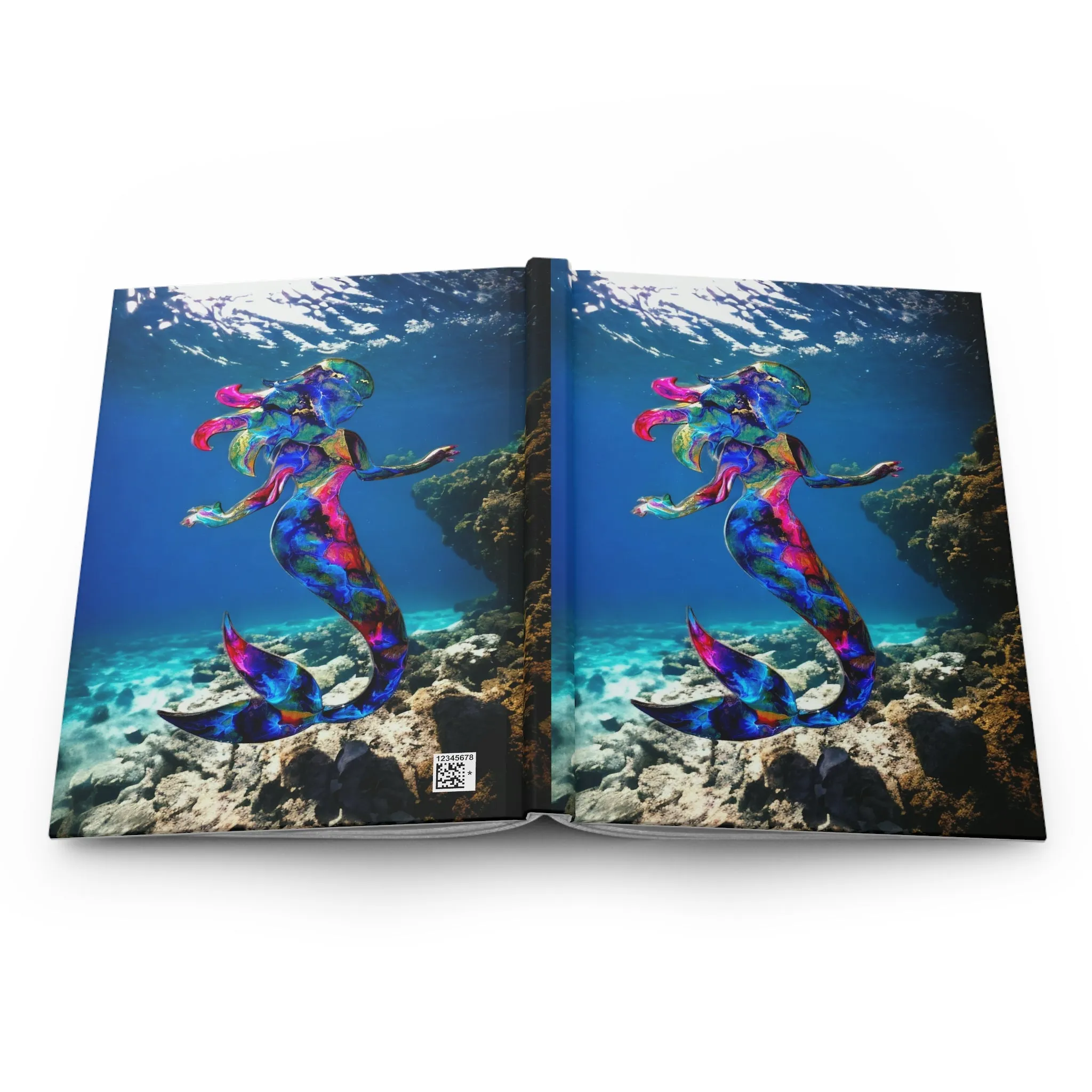Gorgeous Blue and Pink Mermaid In Beautiful Ocean Water Hardcover Journal Matte Printed Art
