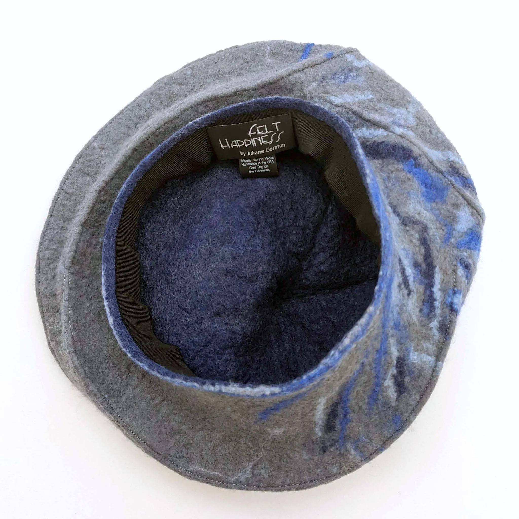 Gray Curlicue Beret with Dark Blue Marbling