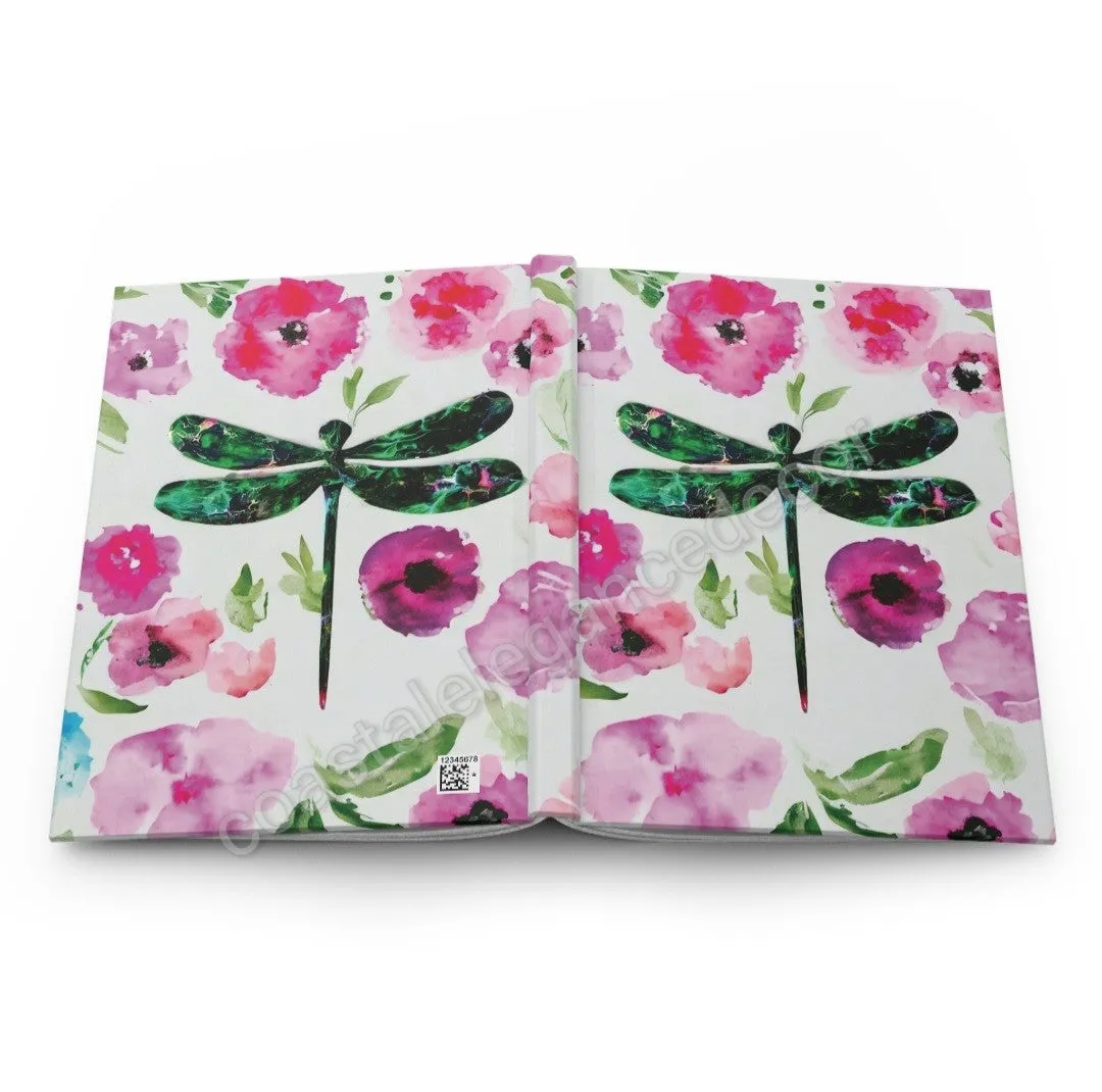 Green Original Art Dragonfly with Floral Background Hardcover Journal
