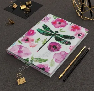 Green Original Art Dragonfly with Floral Background Hardcover Journal