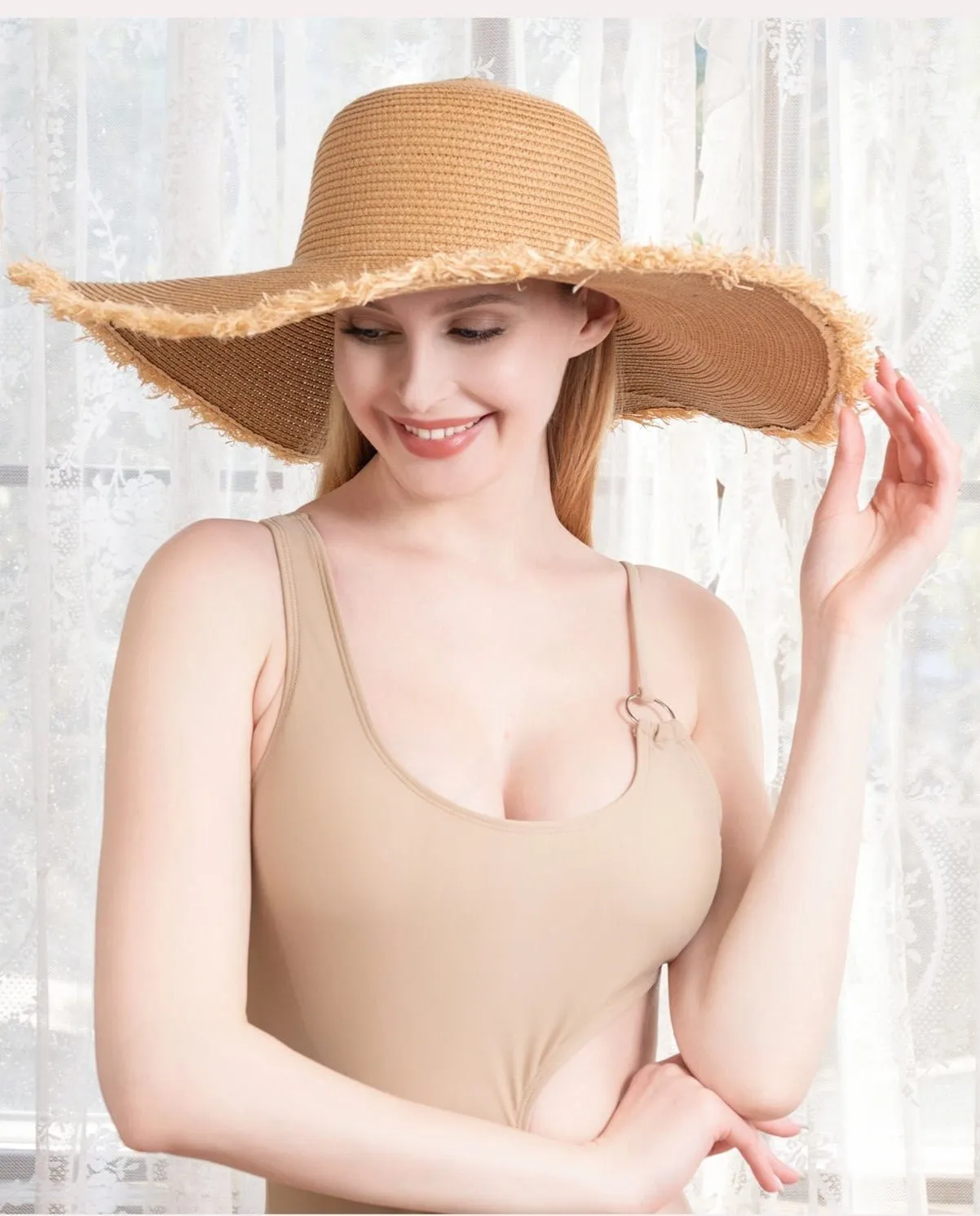 H3323 Fringe Edge Floppy Sun Hat