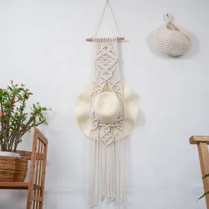 Handmade Macrame Wall Mounted Wide Brim Hat Hanger Display