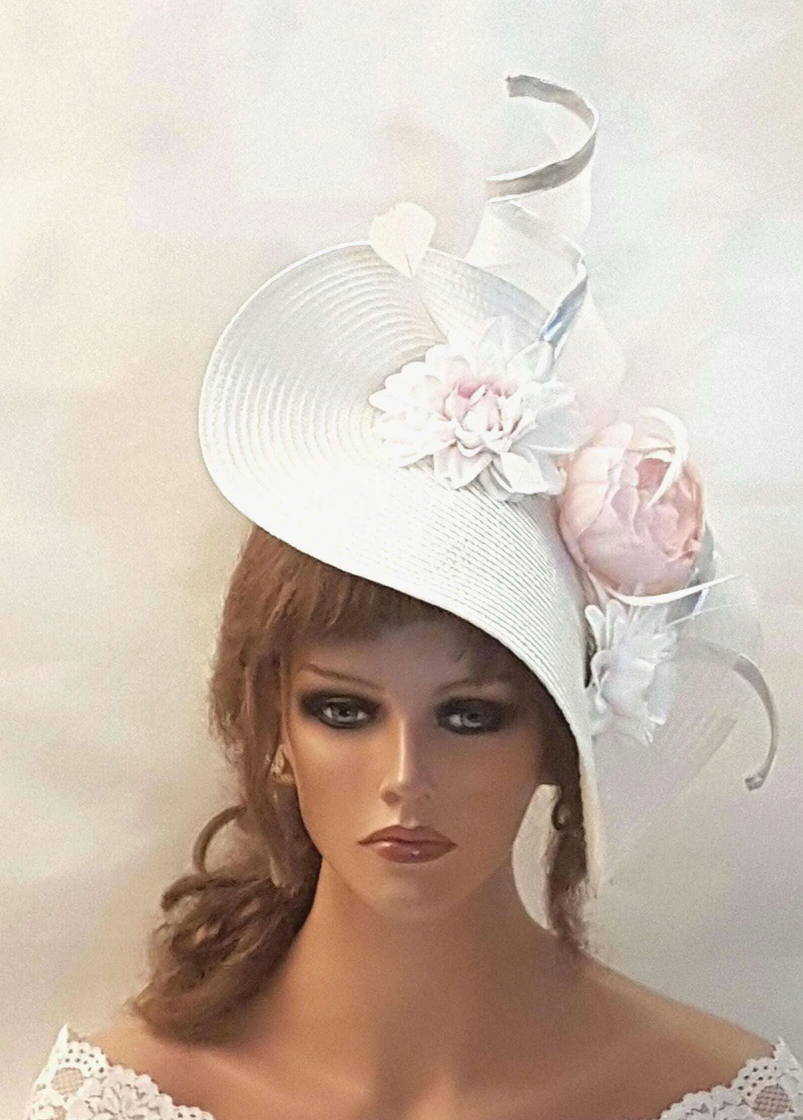 Hats & Fascinators for Mother of the Bride Pink & White hat fascinator large saucer Hatinator Kentucky Derby Ascot Race Wedding Cocktail Party hat