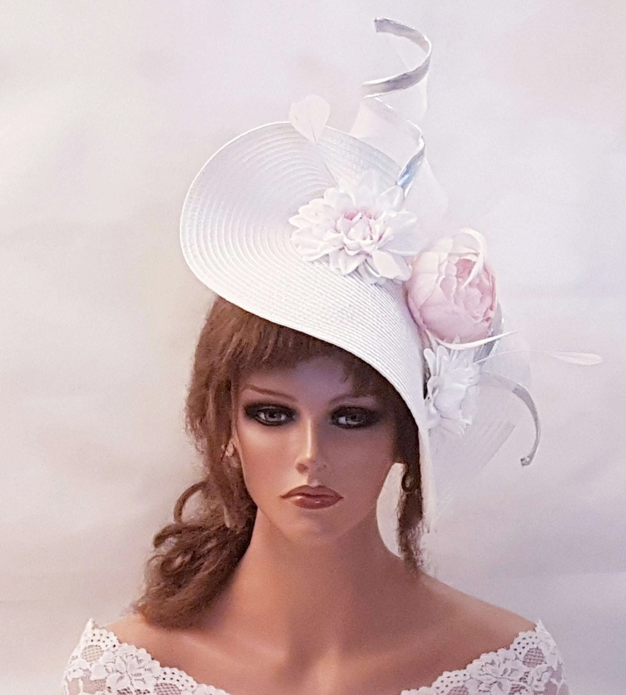 Hats & Fascinators for Mother of the Bride Pink & White hat fascinator large saucer Hatinator Kentucky Derby Ascot Race Wedding Cocktail Party hat