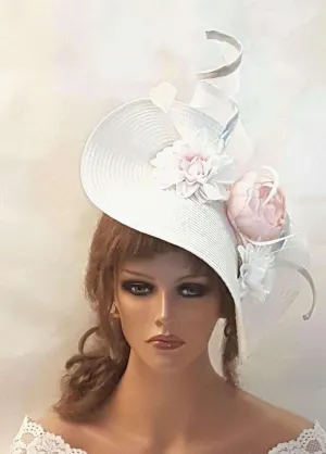 Hats & Fascinators for Mother of the Bride Pink & White hat fascinator large saucer Hatinator Kentucky Derby Ascot Race Wedding Cocktail Party hat