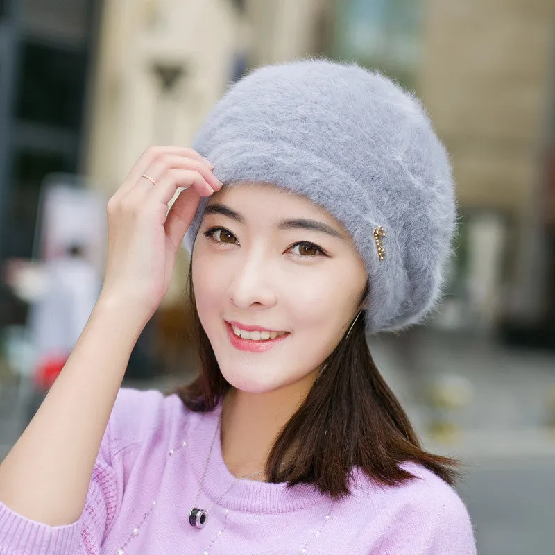 Hats for women beanie mom's cap solid beret Rabbit hair