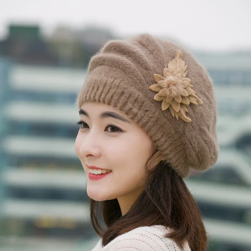 Hats for women beanie mom's cap solid beret Rabbit hair