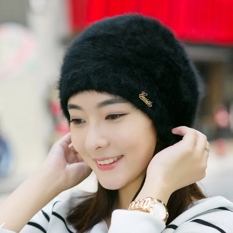 Hats for women beanie mom's cap solid beret Rabbit hair