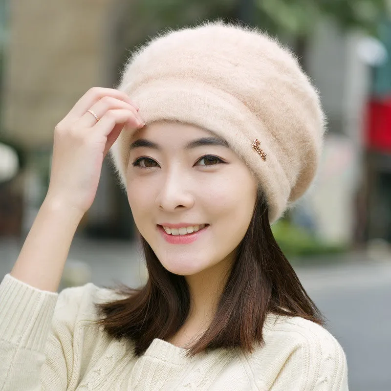 Hats for women beanie mom's cap solid beret Rabbit hair