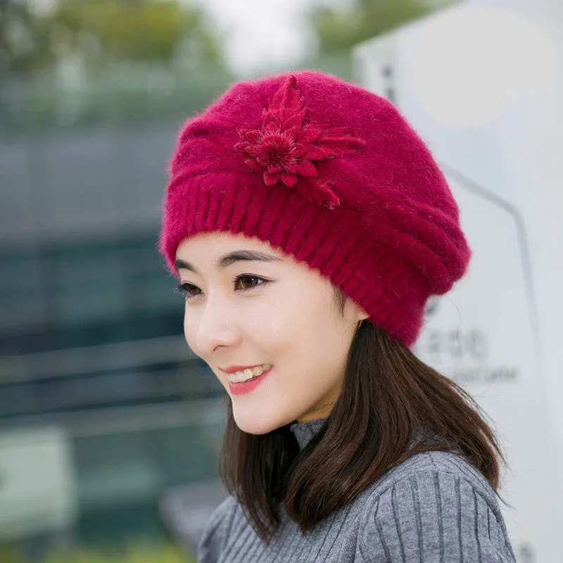 Hats for women beanie mom's cap solid beret Rabbit hair