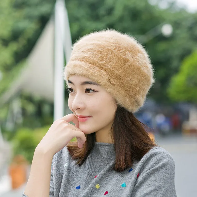 Hats for women beanie mom's cap solid beret Rabbit hair
