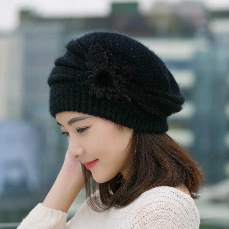 Hats for women beanie mom's cap solid beret Rabbit hair
