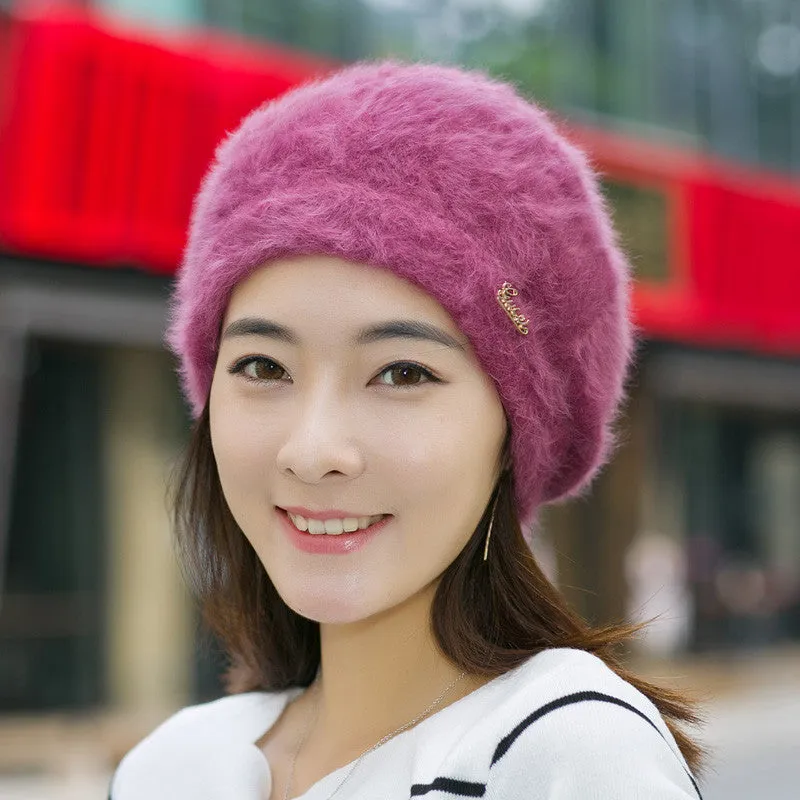 Hats for women beanie mom's cap solid beret Rabbit hair