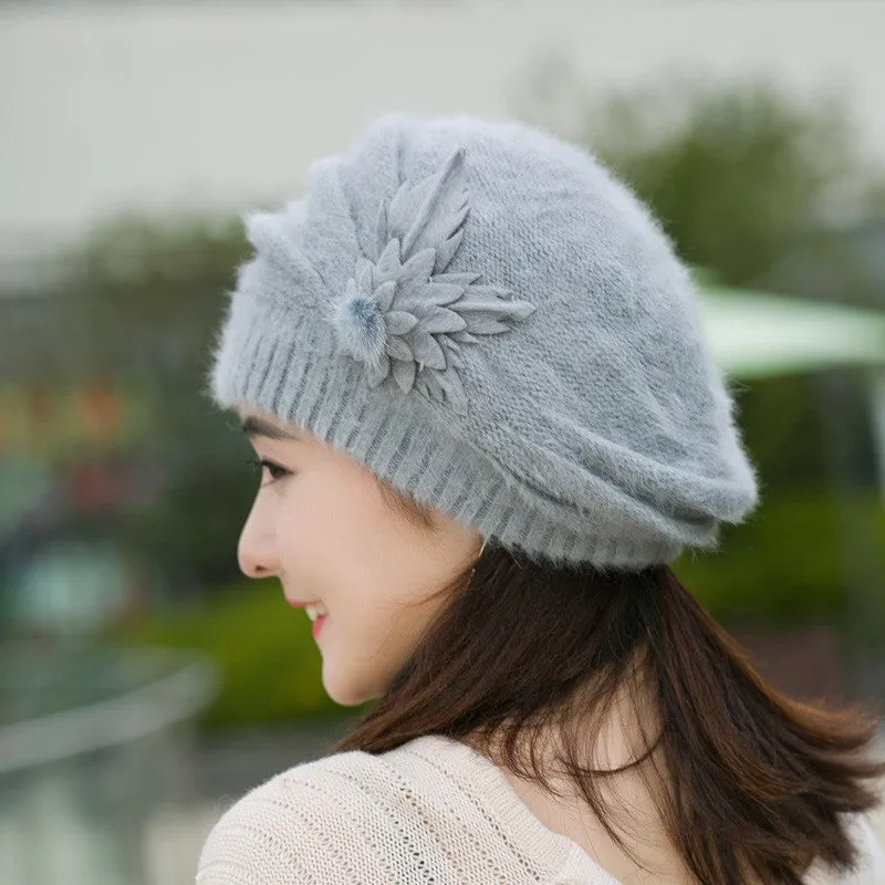Hats for women beanie mom's cap solid beret Rabbit hair