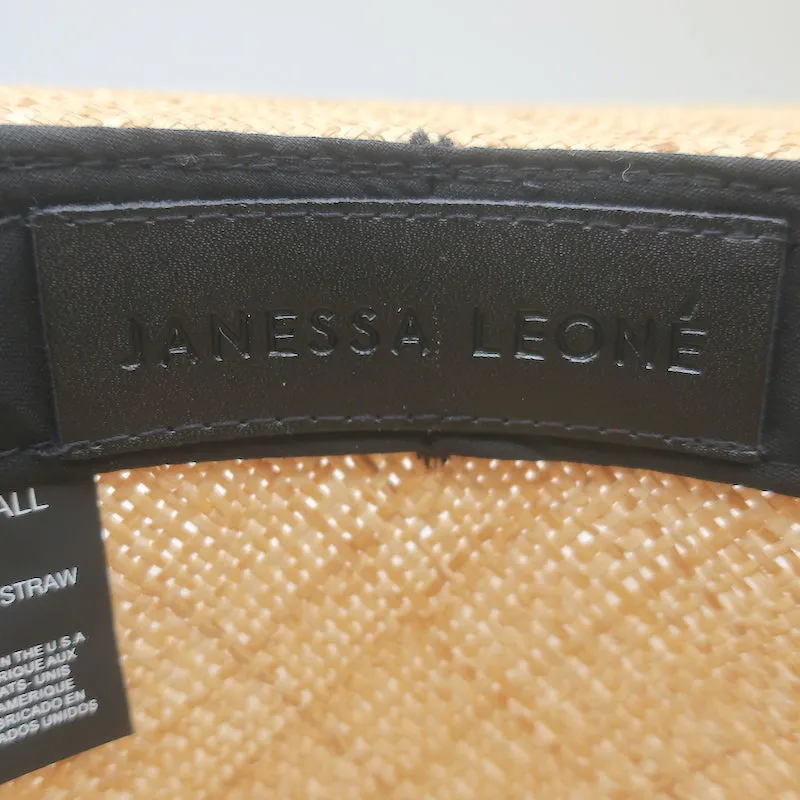 Janessa Leone Klint Straw Boater Hat Natural with Gray Suede Band Size Small
