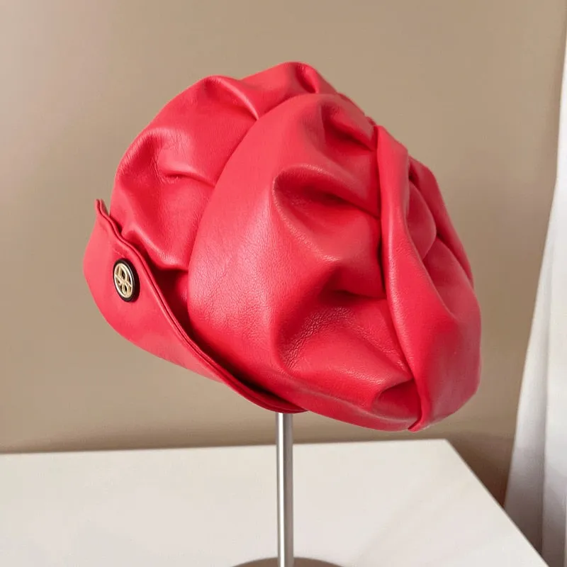 Japanese PU Leather Beret Hat