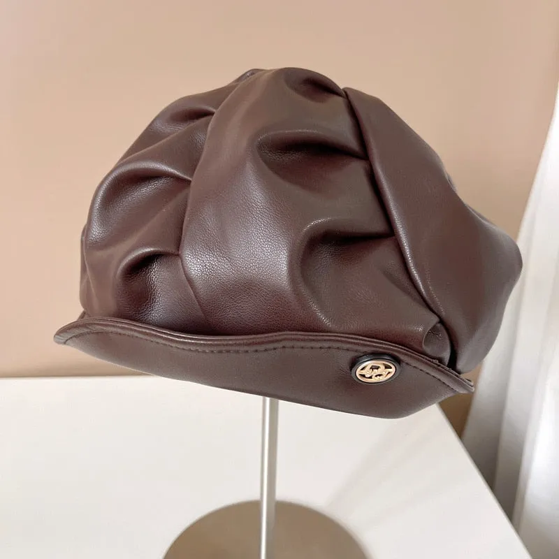 Japanese PU Leather Beret Hat