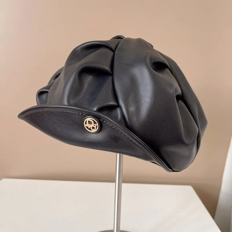 Japanese PU Leather Beret Hat