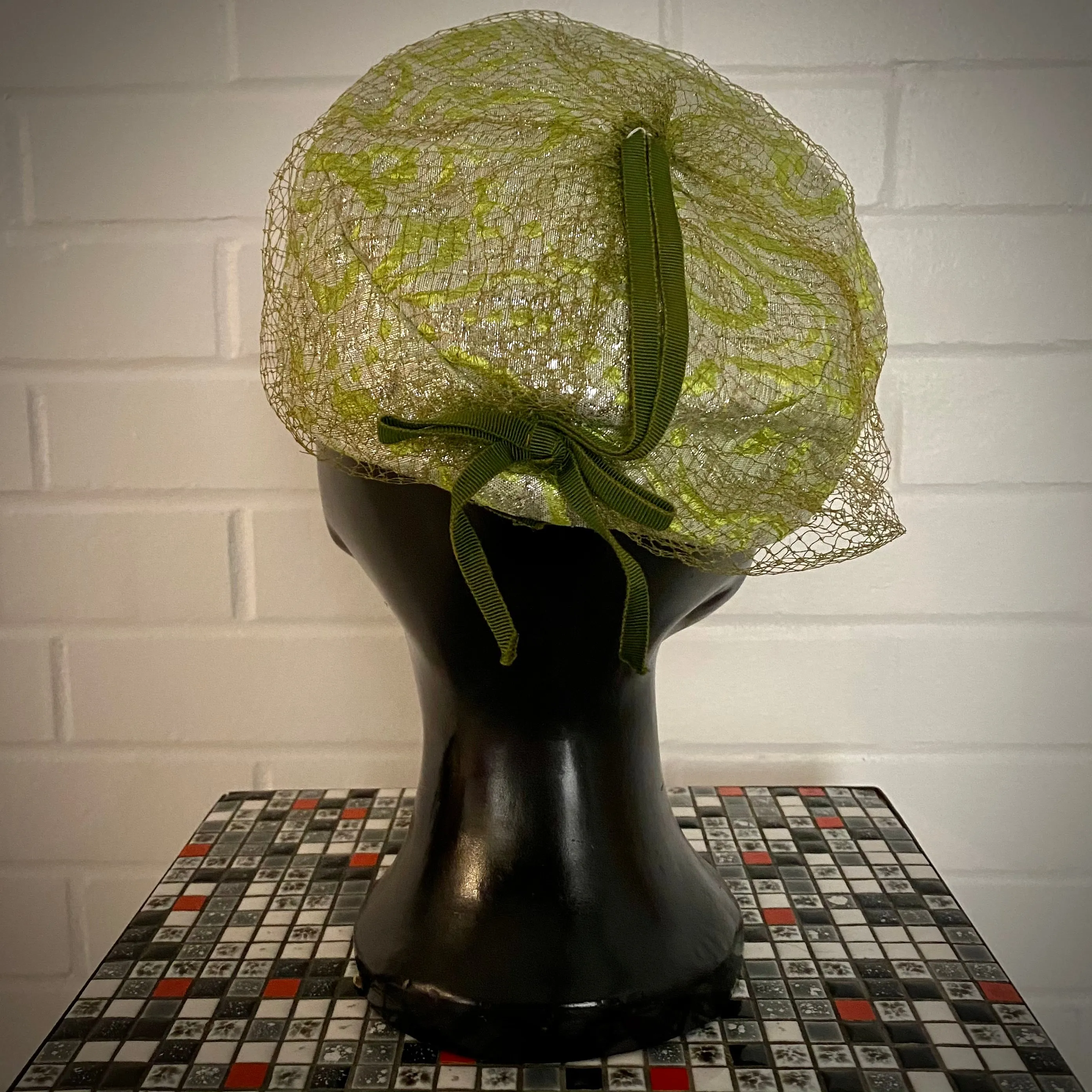 Late 50s/ Early 60s Green & Silver Brocade Pot Hat