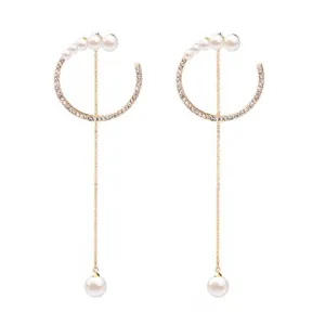 Liora Designer Circular Gold Pearl Drop Earrings