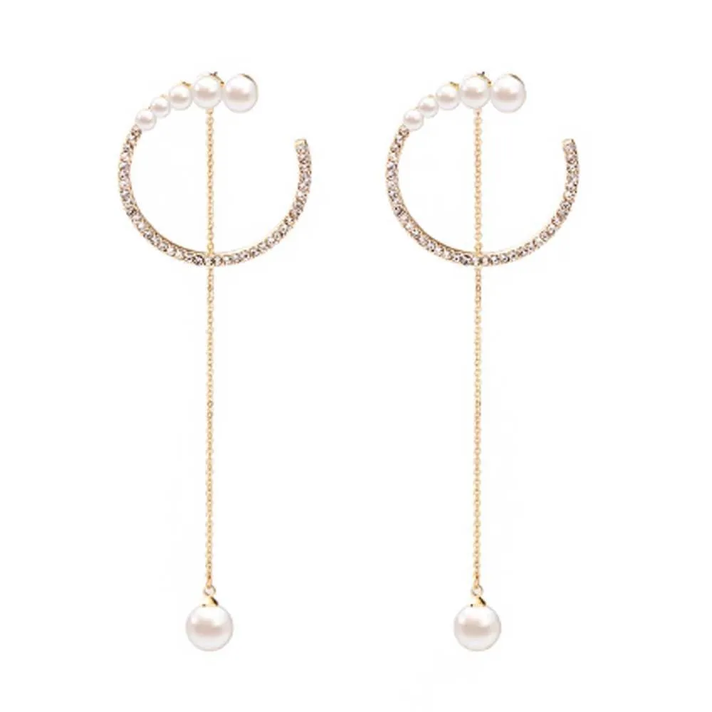 Liora Designer Circular Gold Pearl Drop Earrings