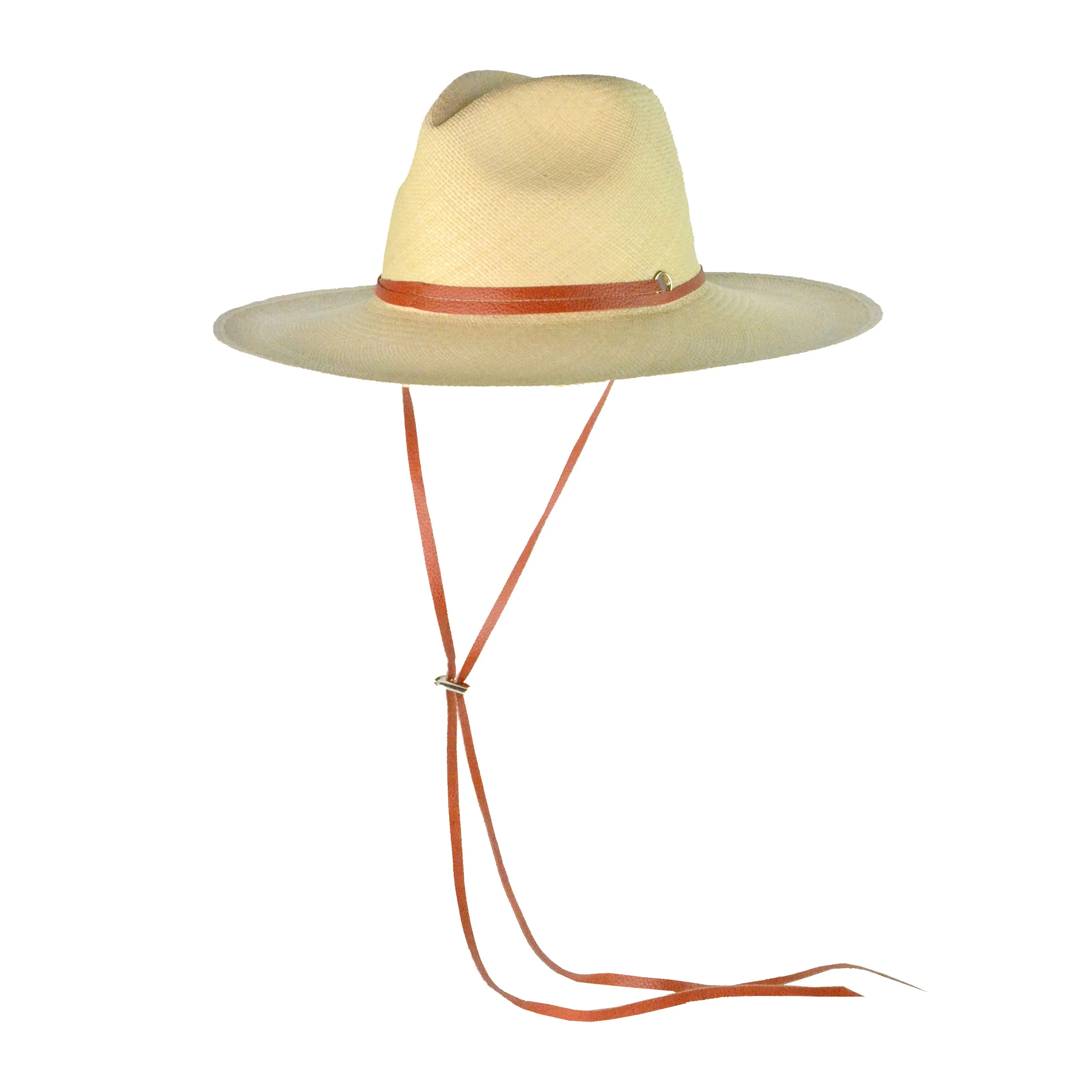 Long Brim Panama Hat with Leather Band
