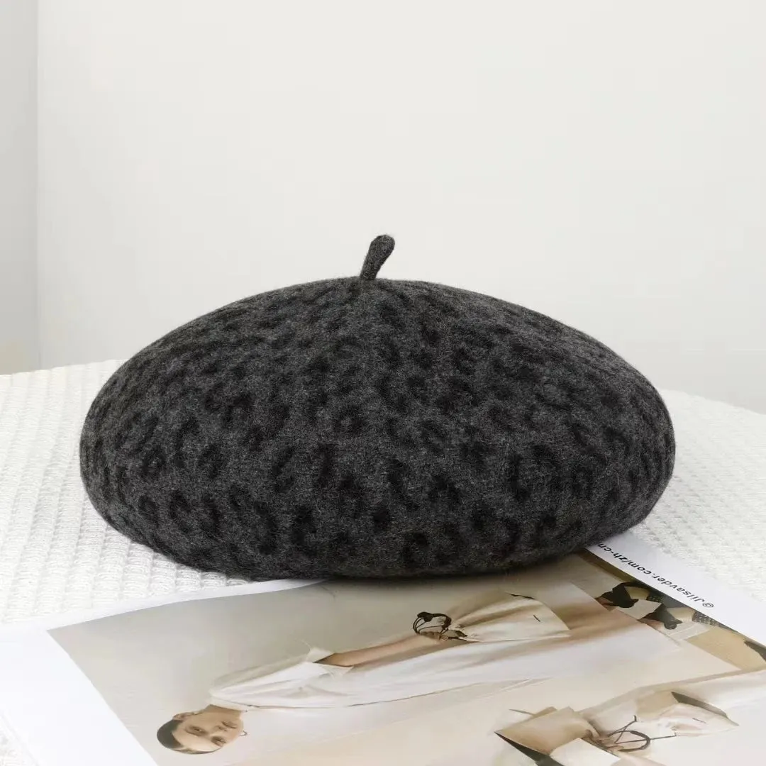 New Fun, Warm, and Elegant Leopard Print Berets in 4 colors. Top quality fashion design. 10" across at crown.
