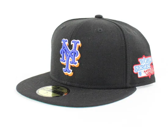 New York Mets 1986 World Series 59Fifty New Era Fitted Hats (Black Green Under Brim)