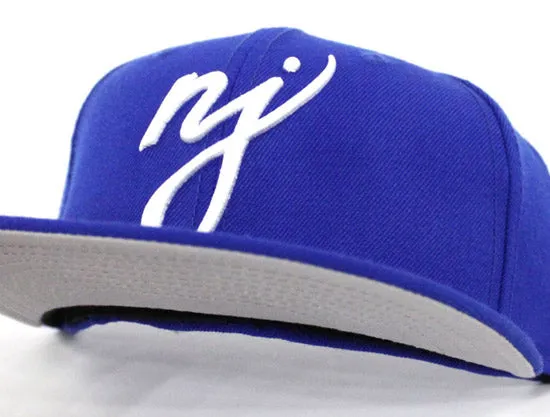 NJ Script New Era 59Fifty Fitted Hats (Blue Gray Under Brim)