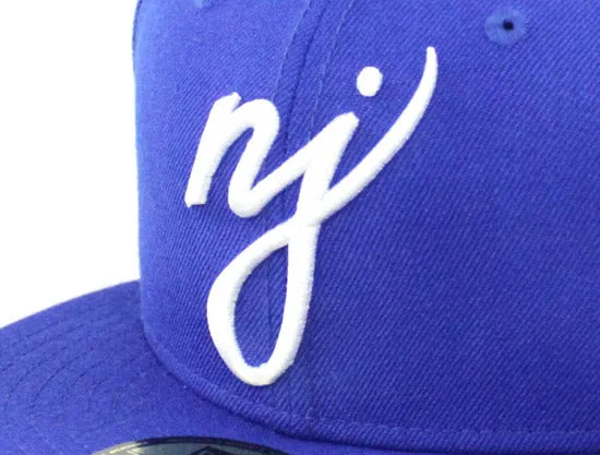 NJ Script New Era 59Fifty Fitted Hats (Blue Gray Under Brim)