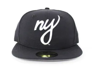 NY Script New Era 59Fifty Fitted Hats (Navy Gray Under Brim)