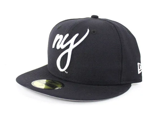 NY Script New Era 59Fifty Fitted Hats (Navy Gray Under Brim)