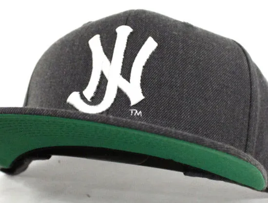 Old School NJ Snapback Hat (Dark Gray White Green Under brim)