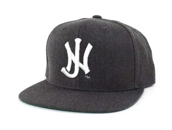 Old School NJ Snapback Hat (Dark Gray White Green Under brim)