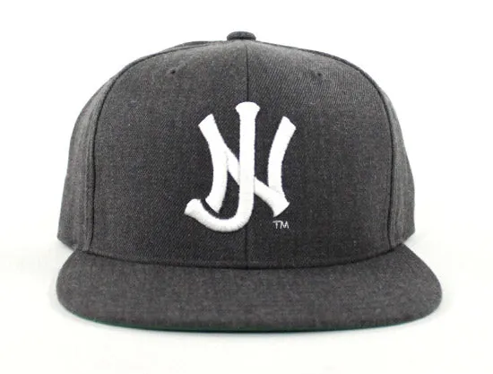 Old School NJ Snapback Hat (Dark Gray White Green Under brim)