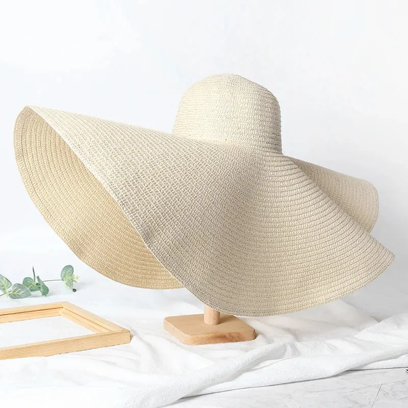Oversized  Wide Brim Straw Hat UV Protection Floppy Foldable