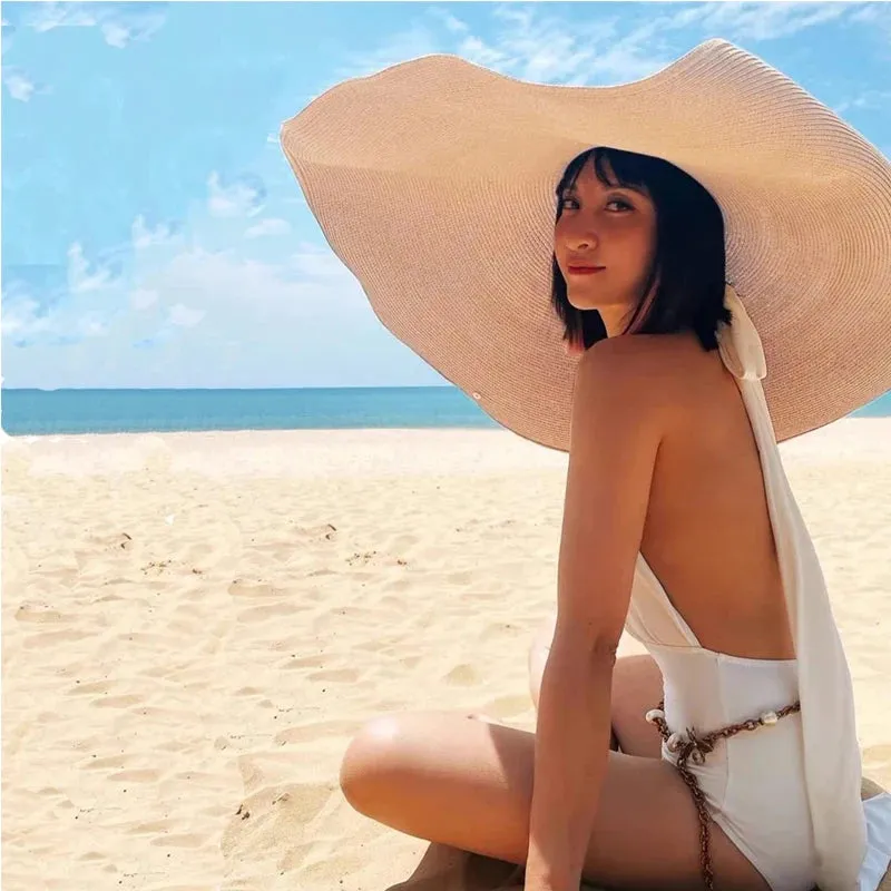Oversized  Wide Brim Straw Hat UV Protection Floppy Foldable