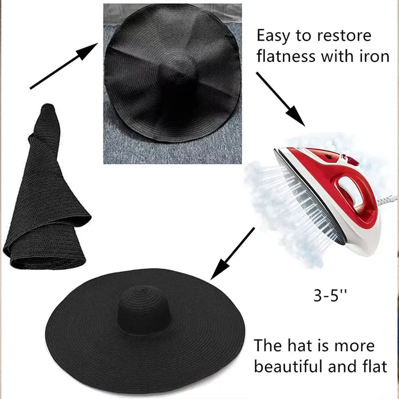 Oversized  Wide Brim Straw Hat UV Protection Floppy Foldable