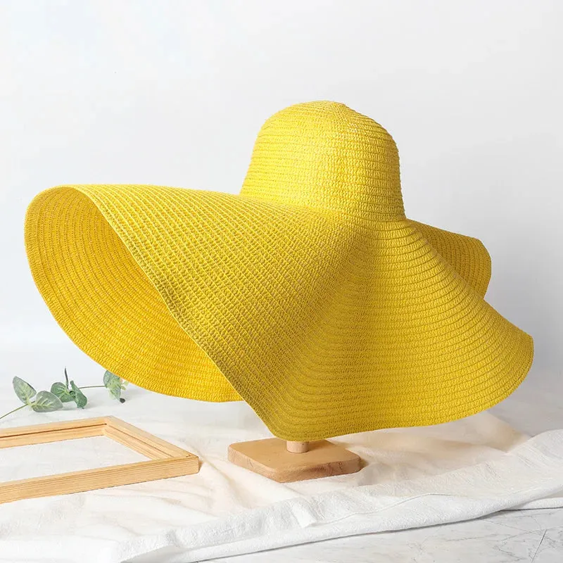 Oversized  Wide Brim Straw Hat UV Protection Floppy Foldable