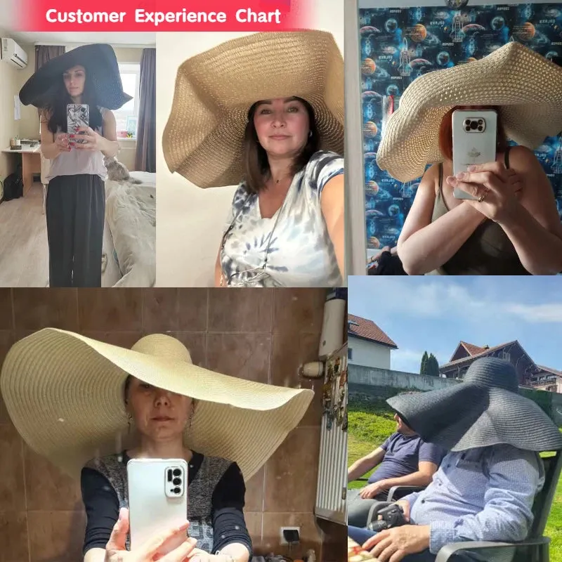 Oversized  Wide Brim Straw Hat UV Protection Floppy Foldable
