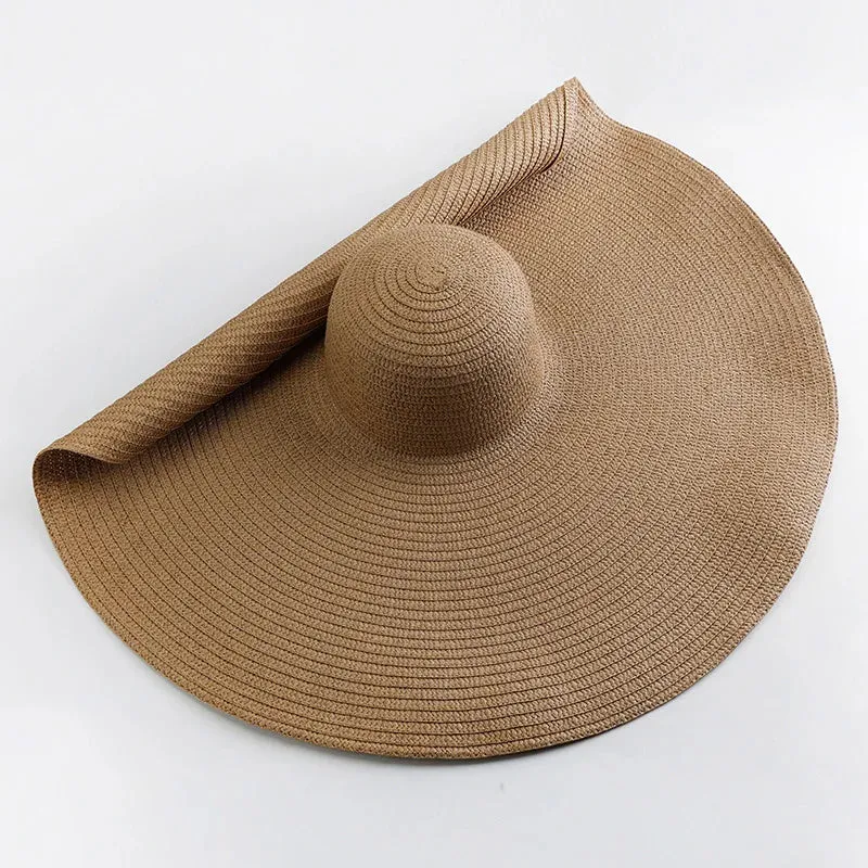 Oversized  Wide Brim Straw Hat UV Protection Floppy Foldable