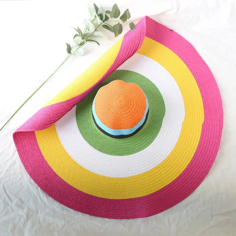 Oversized  Wide Brim Straw Hat UV Protection Floppy Foldable