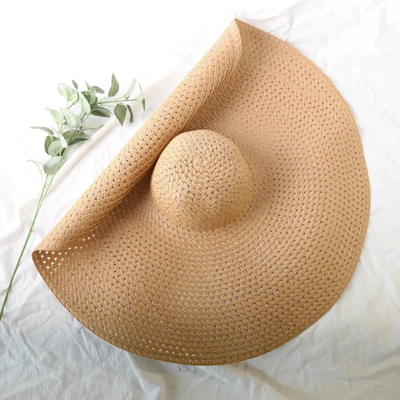 Oversized  Wide Brim Straw Hat UV Protection Floppy Foldable