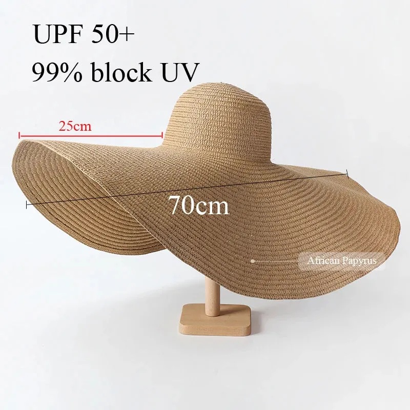 Oversized  Wide Brim Straw Hat UV Protection Floppy Foldable