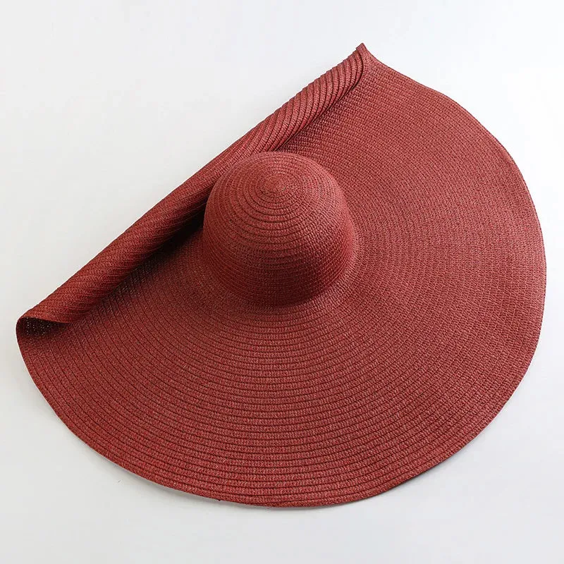 Oversized  Wide Brim Straw Hat UV Protection Floppy Foldable