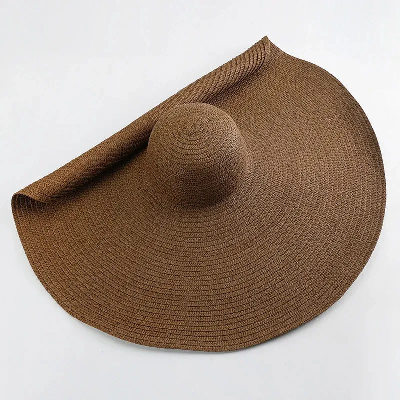 Oversized  Wide Brim Straw Hat UV Protection Floppy Foldable