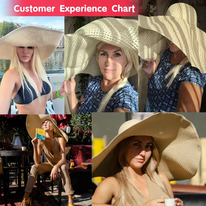 Oversized  Wide Brim Straw Hat UV Protection Floppy Foldable