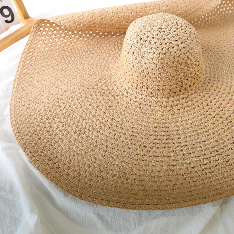 Oversized  Wide Brim Straw Hat UV Protection Floppy Foldable