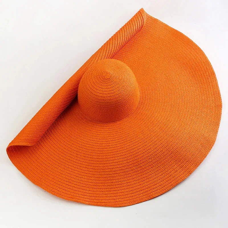 Oversized  Wide Brim Straw Hat UV Protection Floppy Foldable